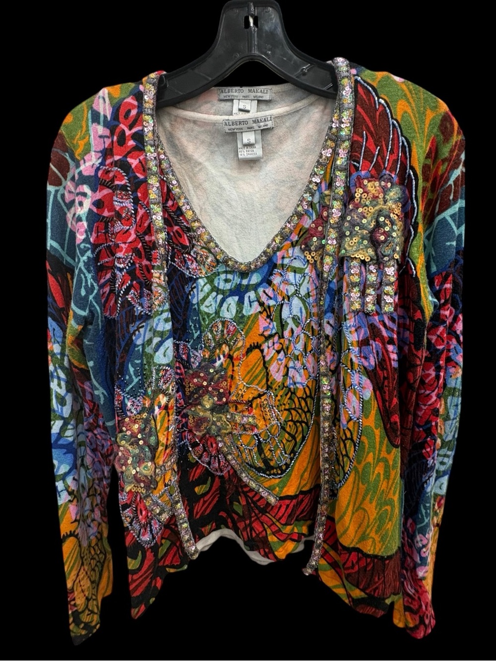 Alberto Makali Embellished Multicolor Cardigan Tank 2 Piece Set S